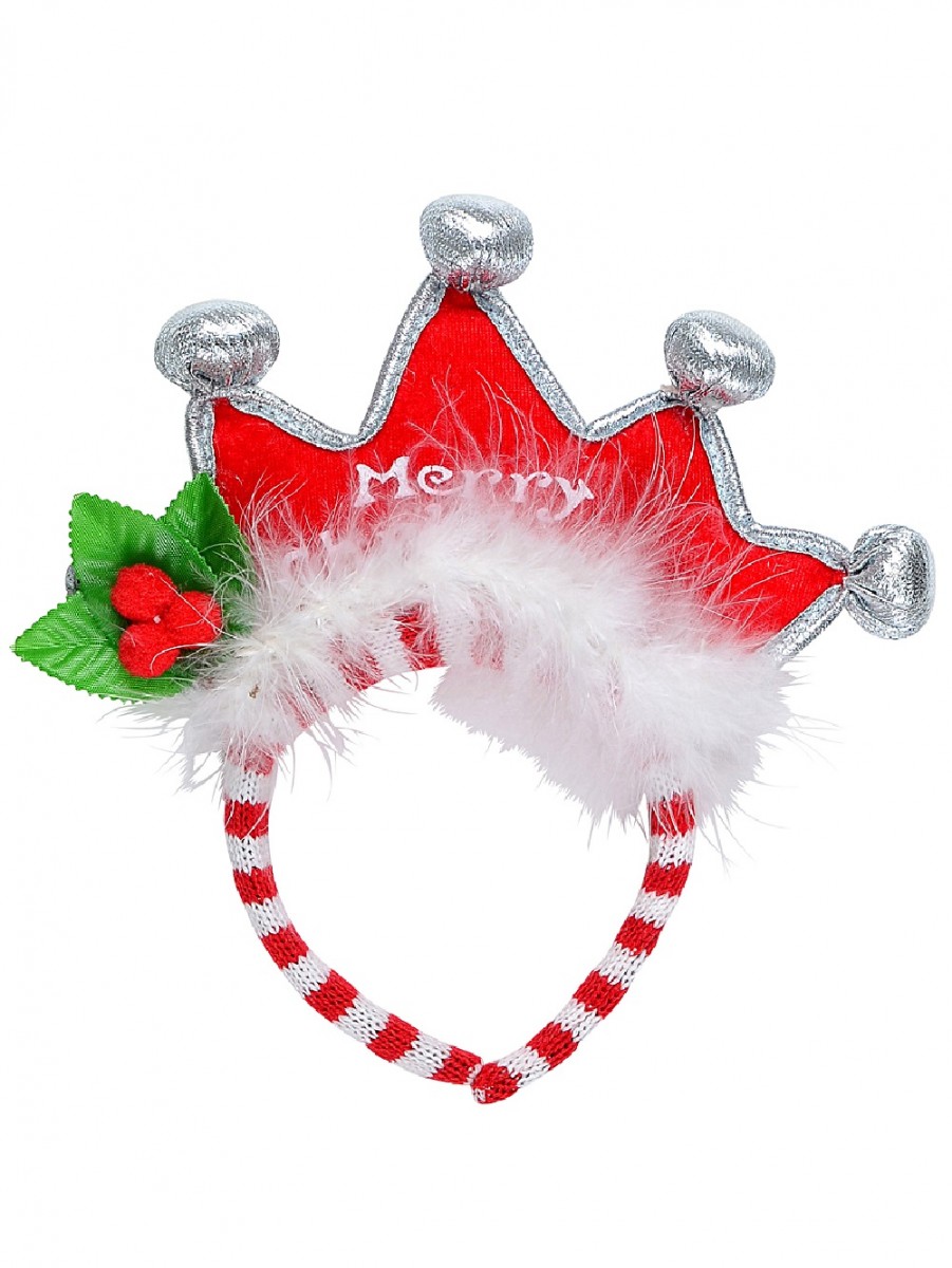 Merry Christmas With Holly Leaf & Berry Tiara Headband - One Size Fits ...