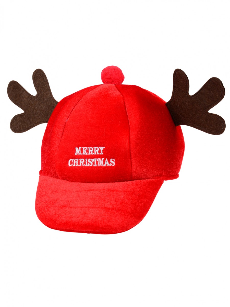 Red Velvet Merry Christmas Fun Reindeer Cap With Antlers - One Size ...