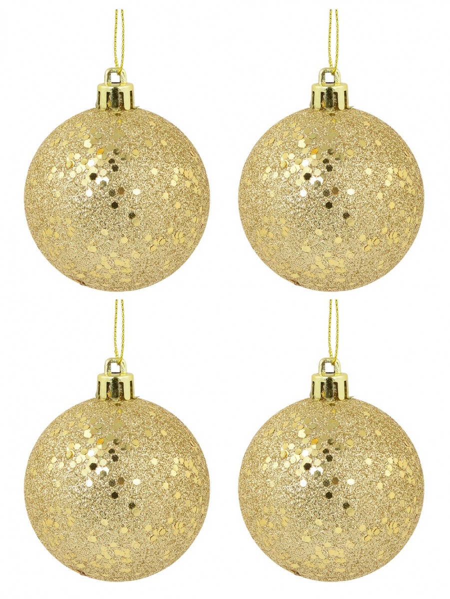 Gold Metallic Sequins & Glitter Coated Baubles 12 X 60mm Christmas