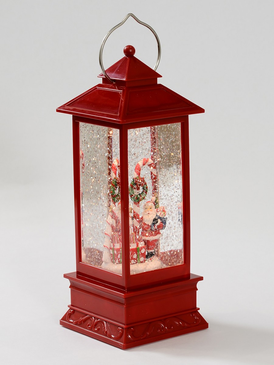 Santa & Candy Cane Christmas Farmhouse Lantern Snow Globe Ornament ...