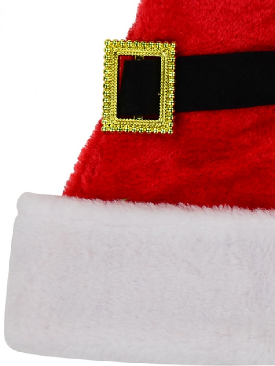 Felt Santa Hat With Black Belt & Gold Buckle Decoration - One Size Fits ...