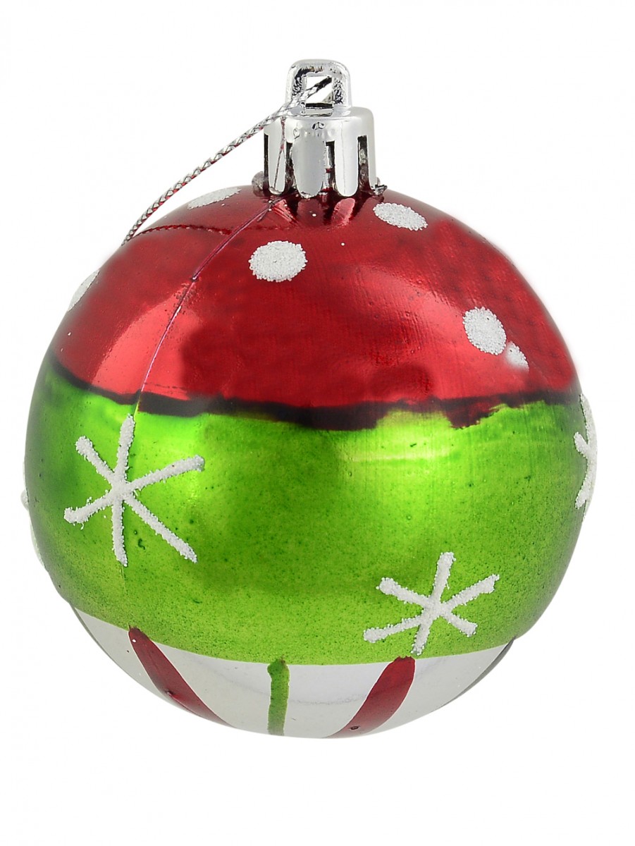 Assorted Red Green Silver Pattern Baubles 6 X 60mm