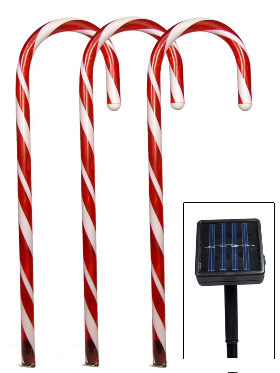 5 Red Led Candy Cane Solar Stake Light, Solar Candy Cane Lights Uk