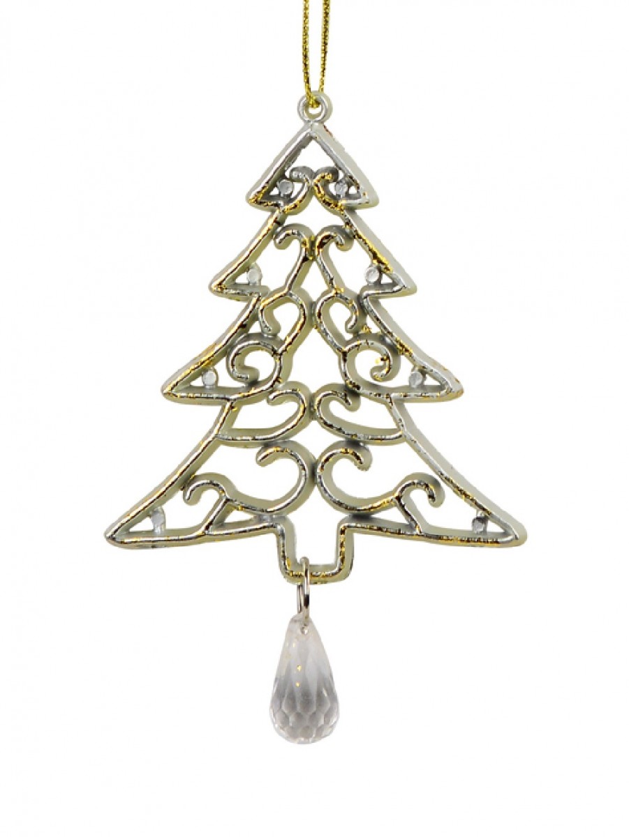 Gold Tree Shape Swirl Design Christmas Tree Hanging Decorations - 2 X ...