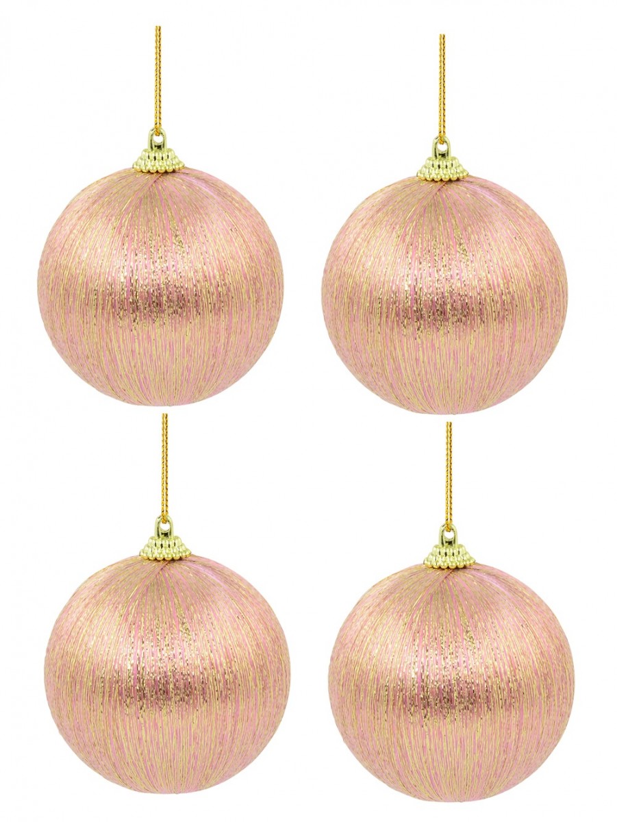 Spectacular Pink With Gold Silk Thread Christmas Baubles 8 X 75mm Christmas Decorations