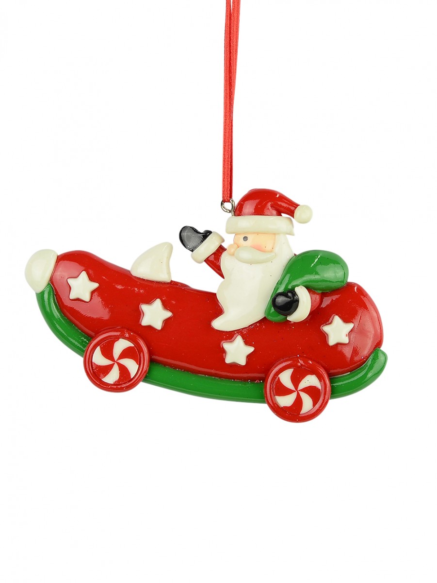 Santa In Car Clay Dough Hanging Ornament 12cm 