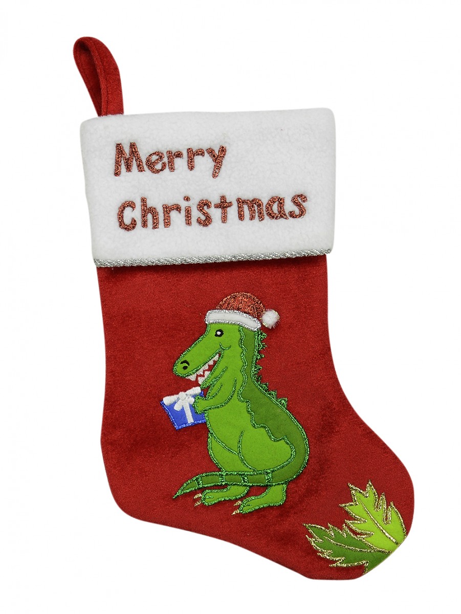 Merry Christmas Dinosaur Stocking - 30cm  Santa Hats 