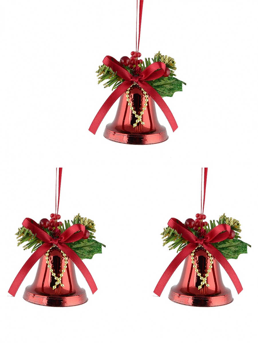 Hanging Decorated Red Bells 3 X 50mm Christmas