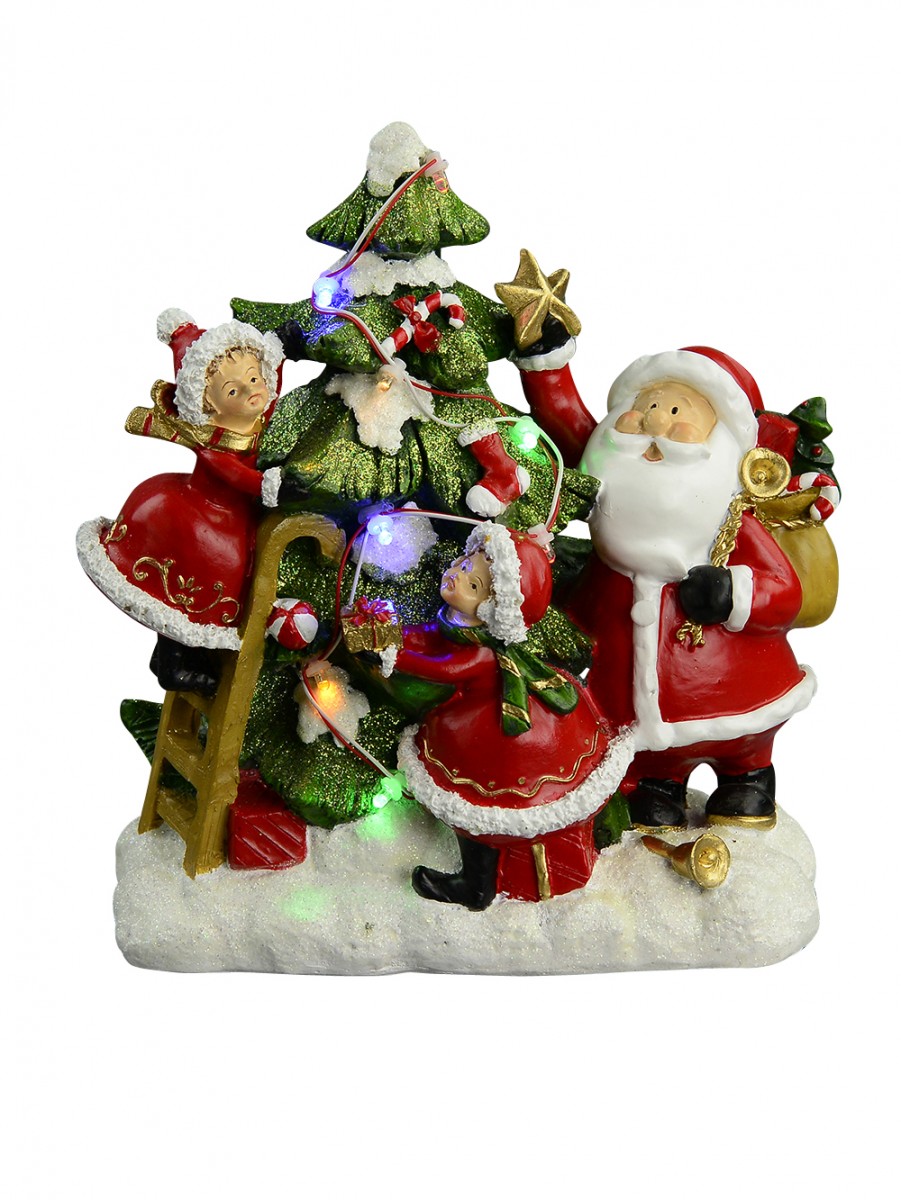 Resin Santa & Christmas Helpers Decorating Tree Scene With 