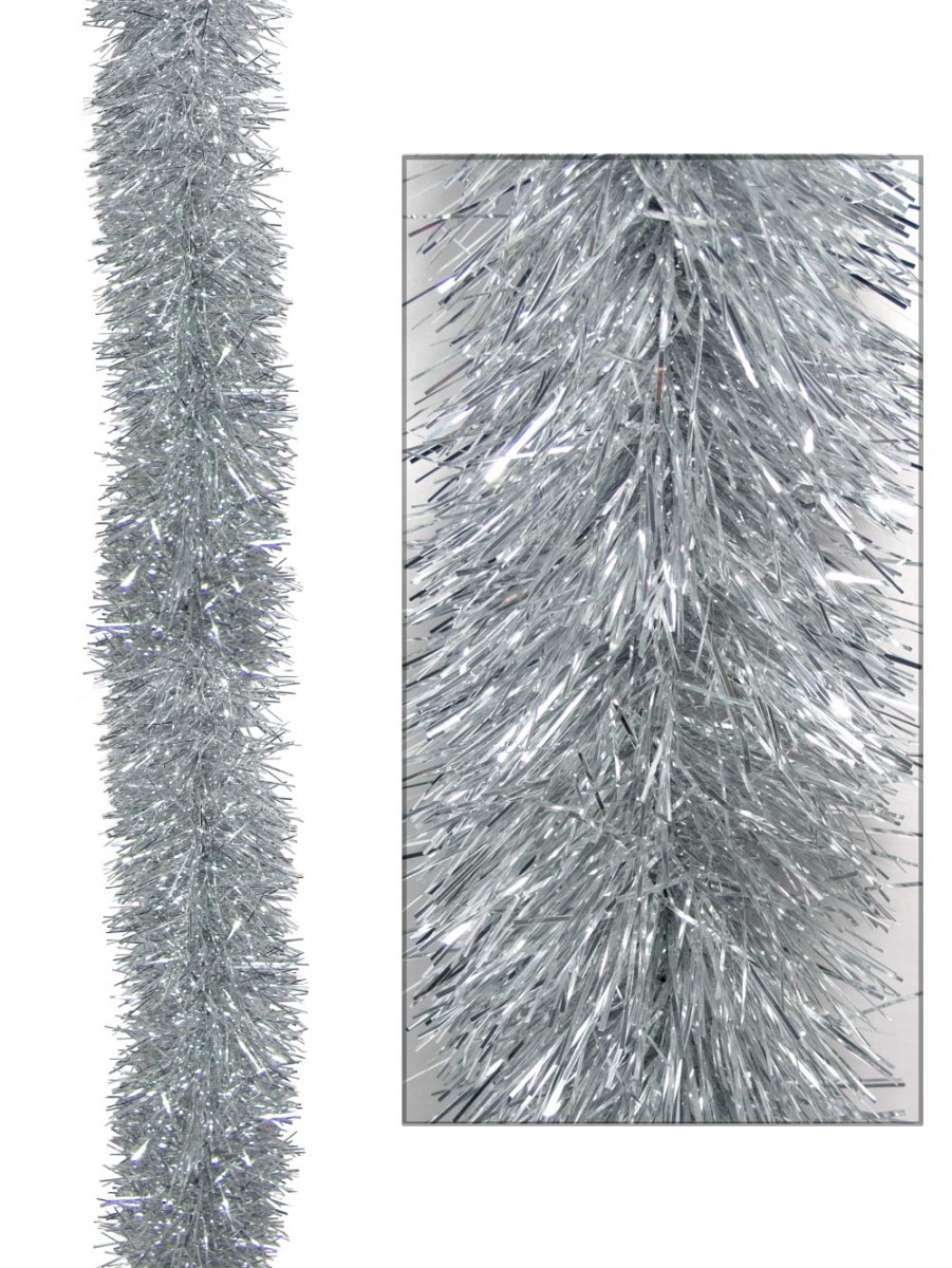 Silver Metallic 8ply Tinsel Garland 10cm X 5m Garlands, Wreaths