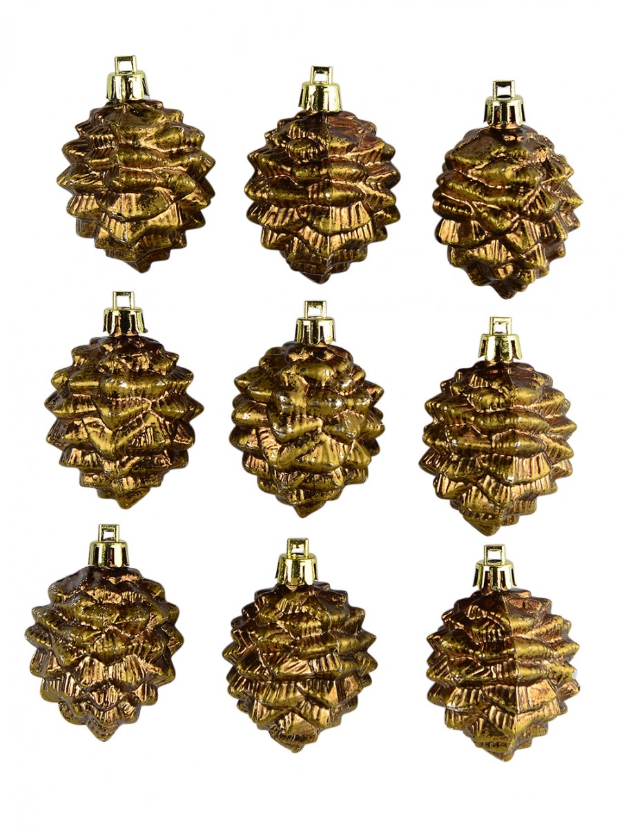 Antique Gold Pine Cone Decorations  9 X 60mm Christmas  