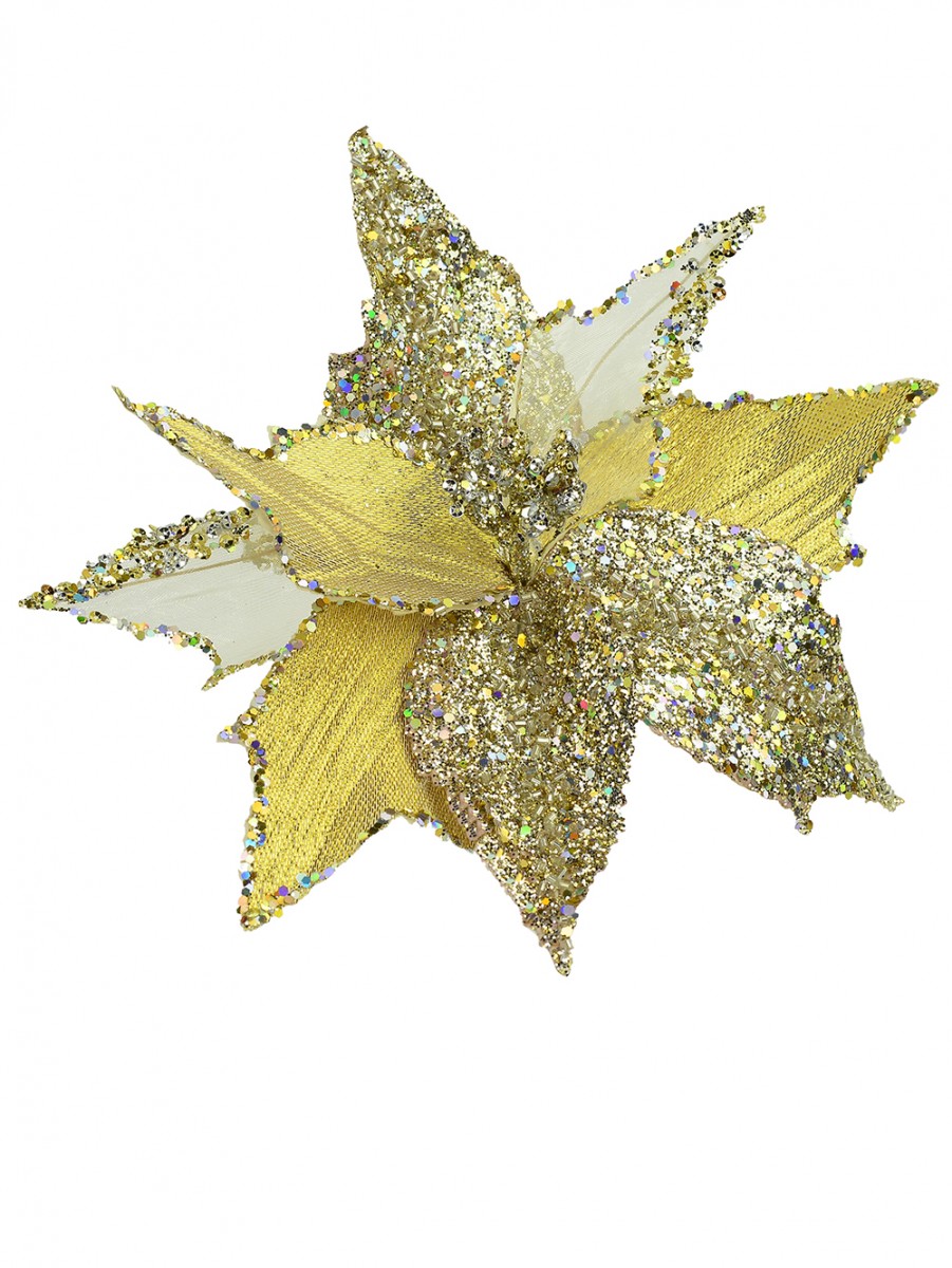 Three Style Luxe Gold & Champagne Leaf Poinsettia Christmas Floral Pick ...