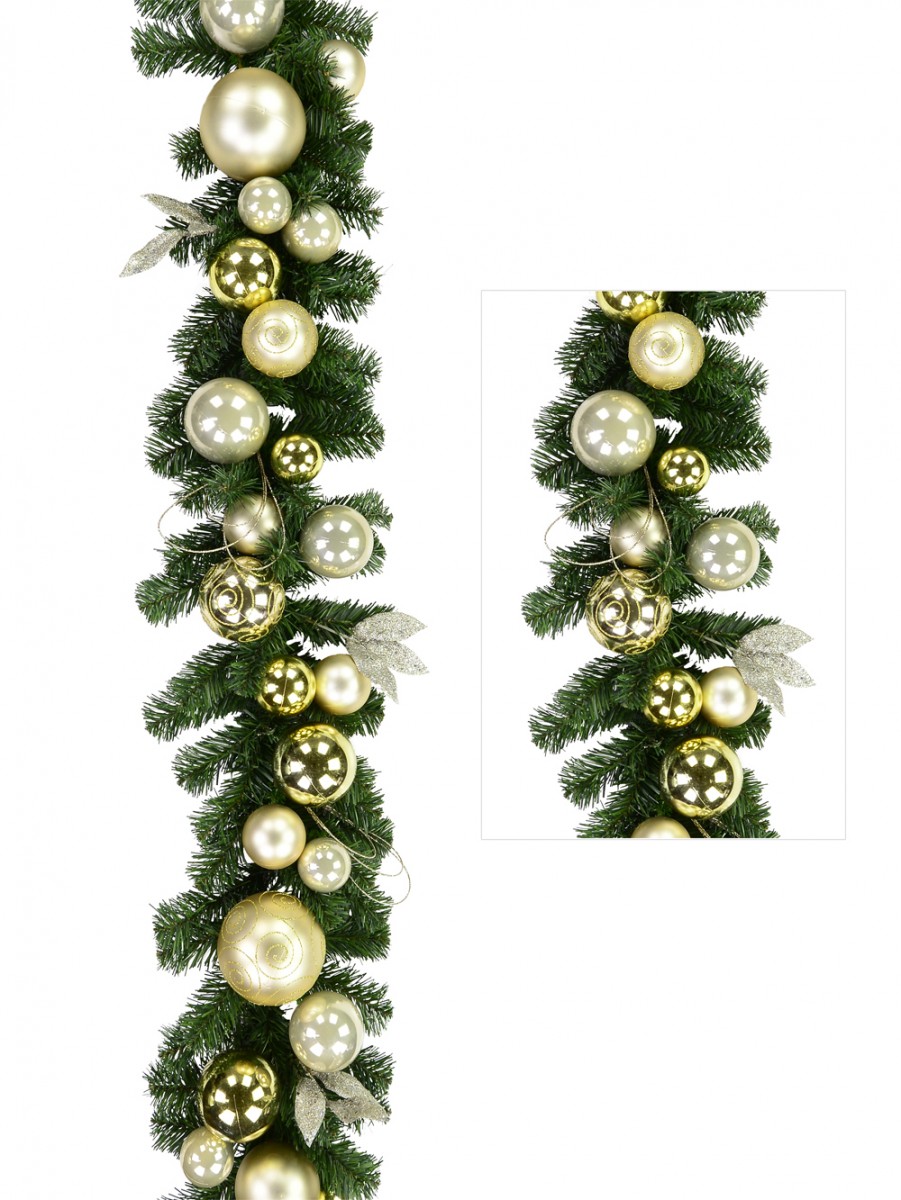 Gold & Champagne Bauble Predecorated Pine Garland 2.7m Garlands