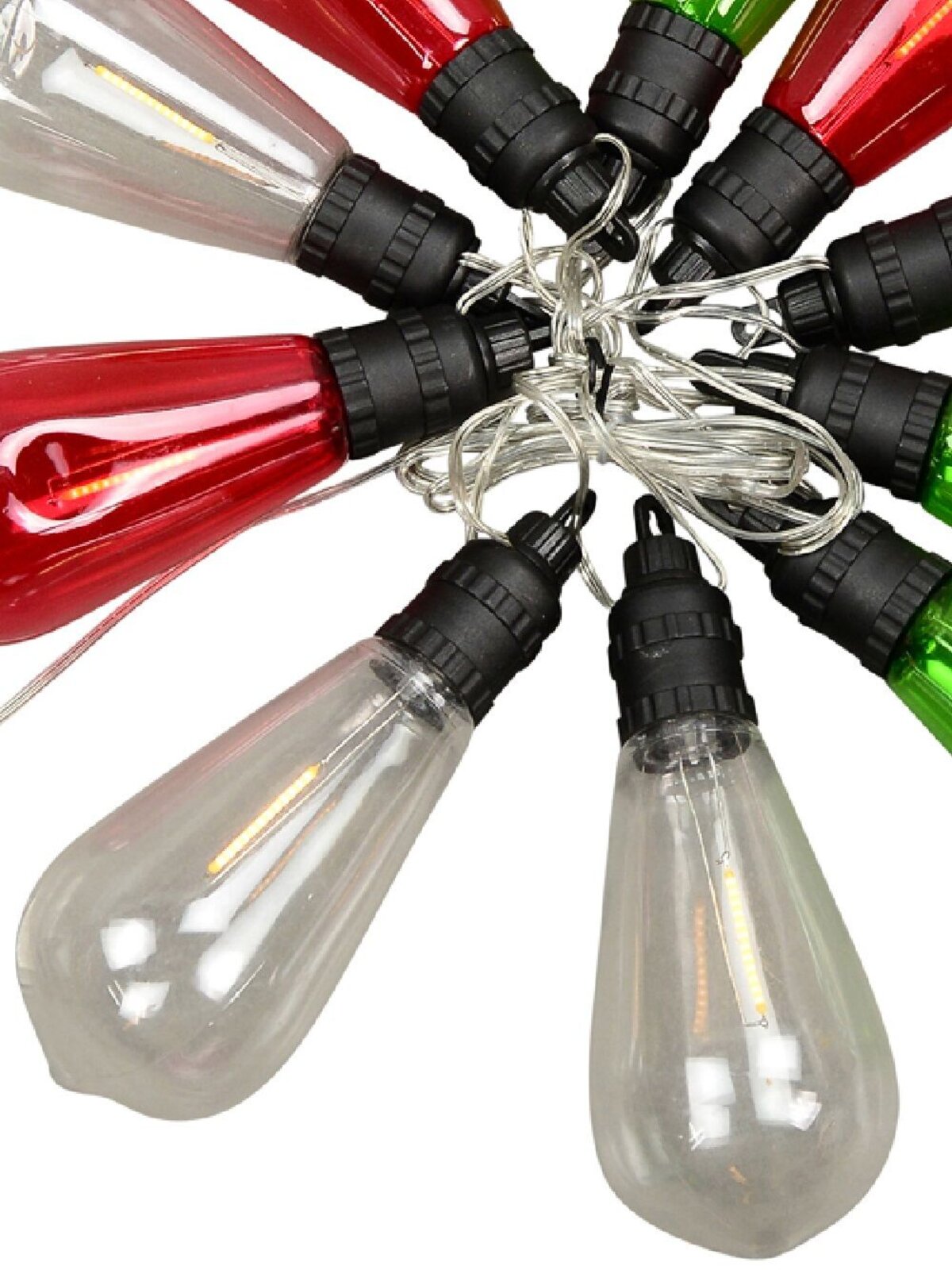 10 Incandescent Red, Green & Transparent Bulb Solar String Lights - 1.5m — image 7