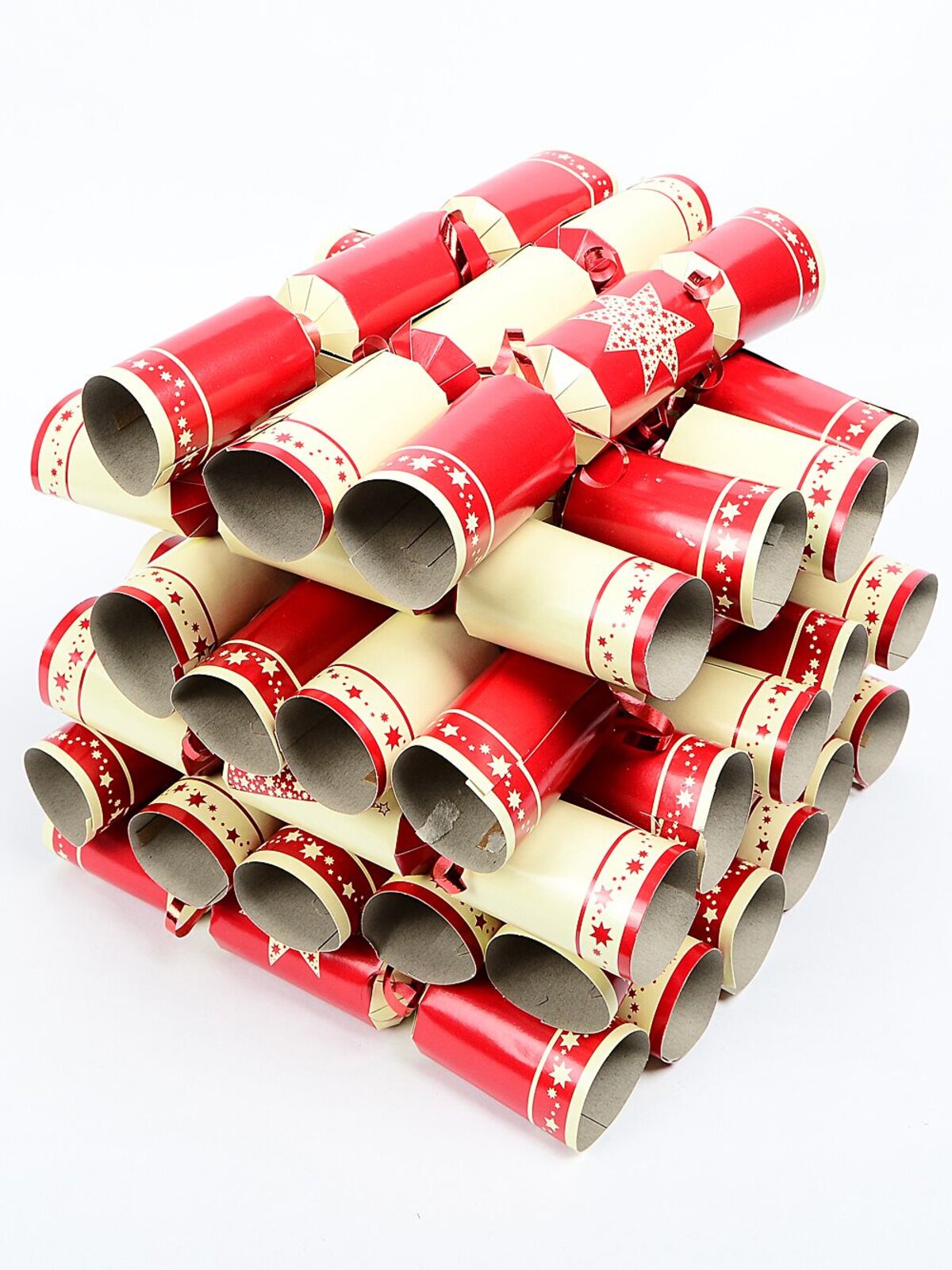 100x Red & Cream Stars Silhouette Christmas Bon Bons (Crackers) | 25cm — image 2