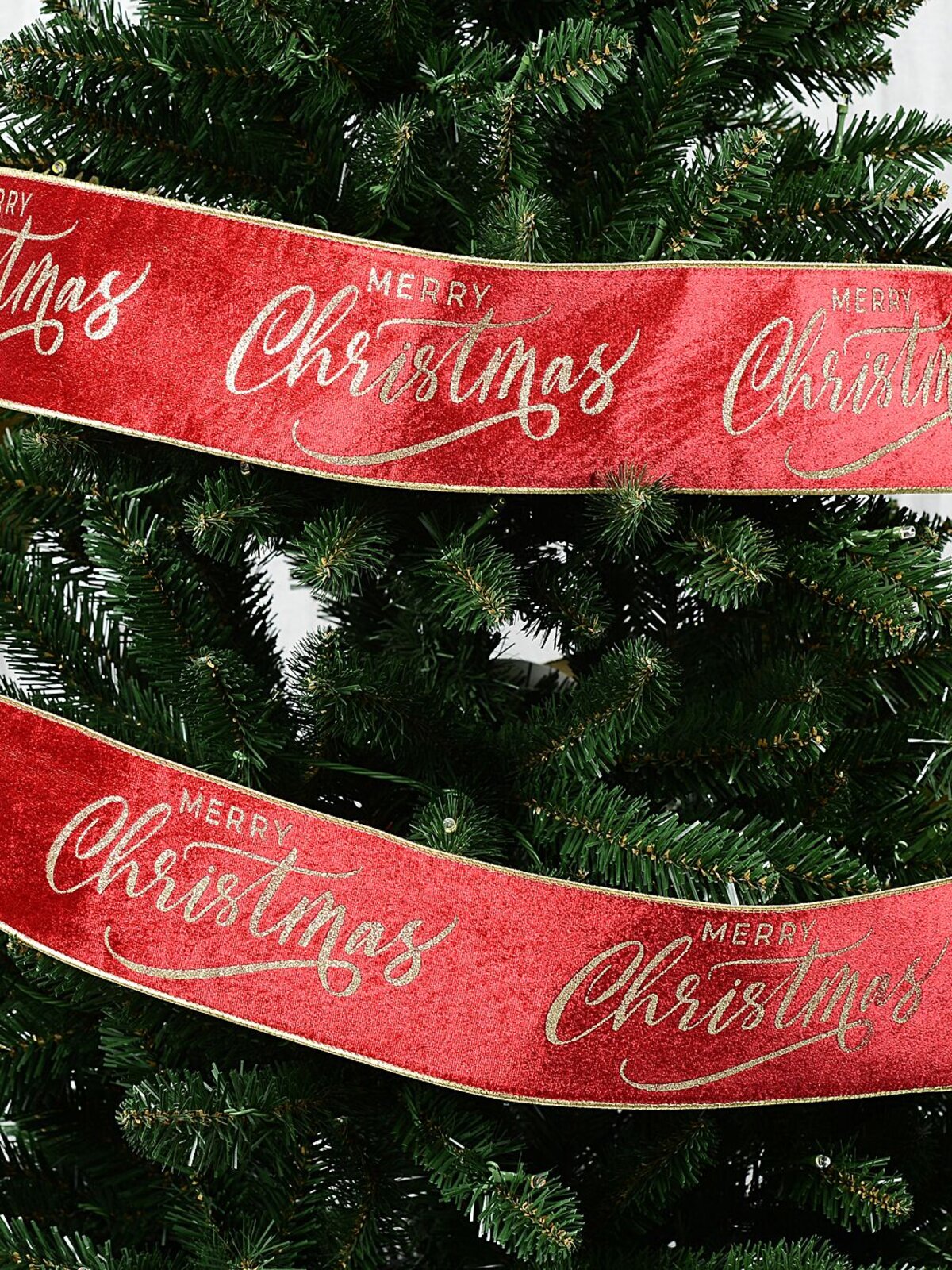 10m Large Red Velvet With Gold Merry Christmas Wide Cut Ribbon — image 2