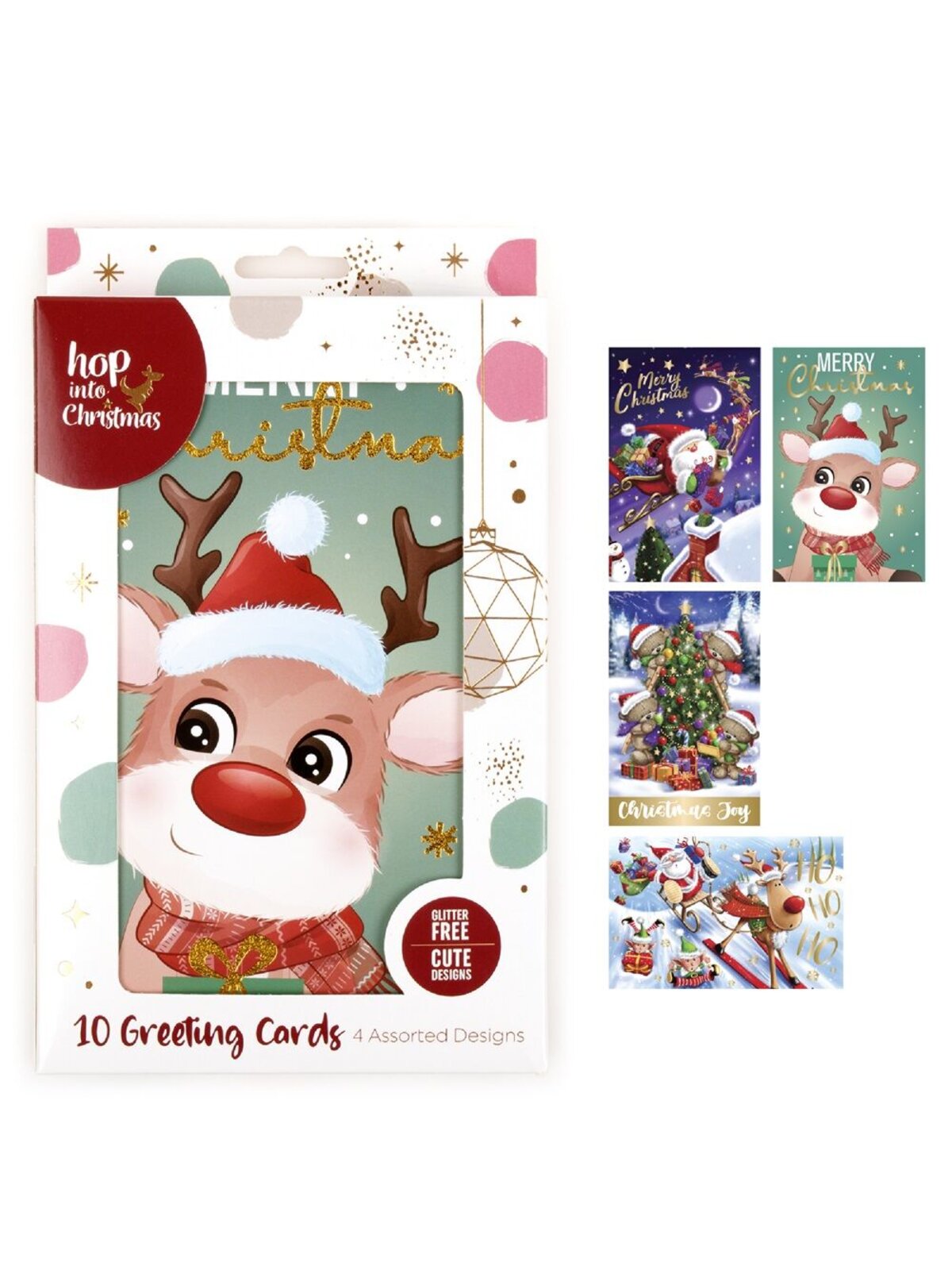 10x Cute Cartoon Character Christmas Greeting Cards Gold Foil Pack | 17cm — image 6