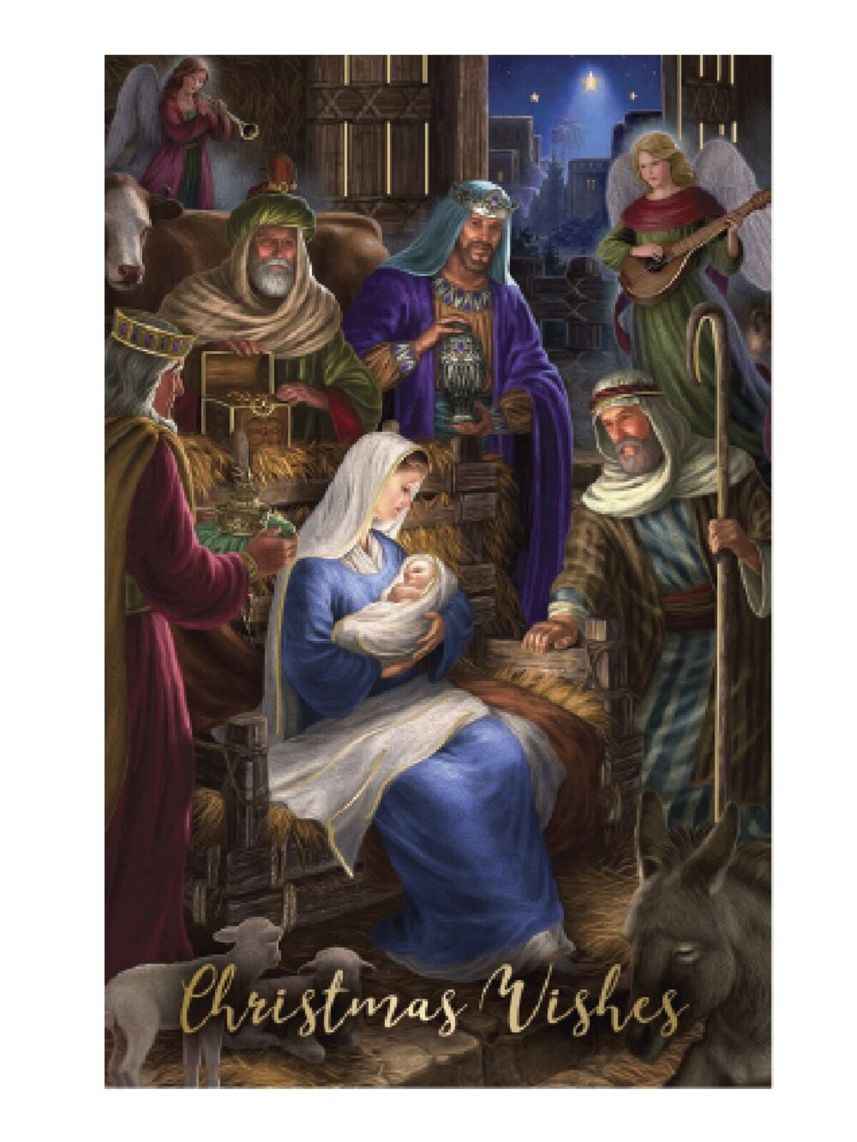 10x 17cm Nativity Scenes Christmas Greeting Cards With Metallic Gold Text Pack — image 2