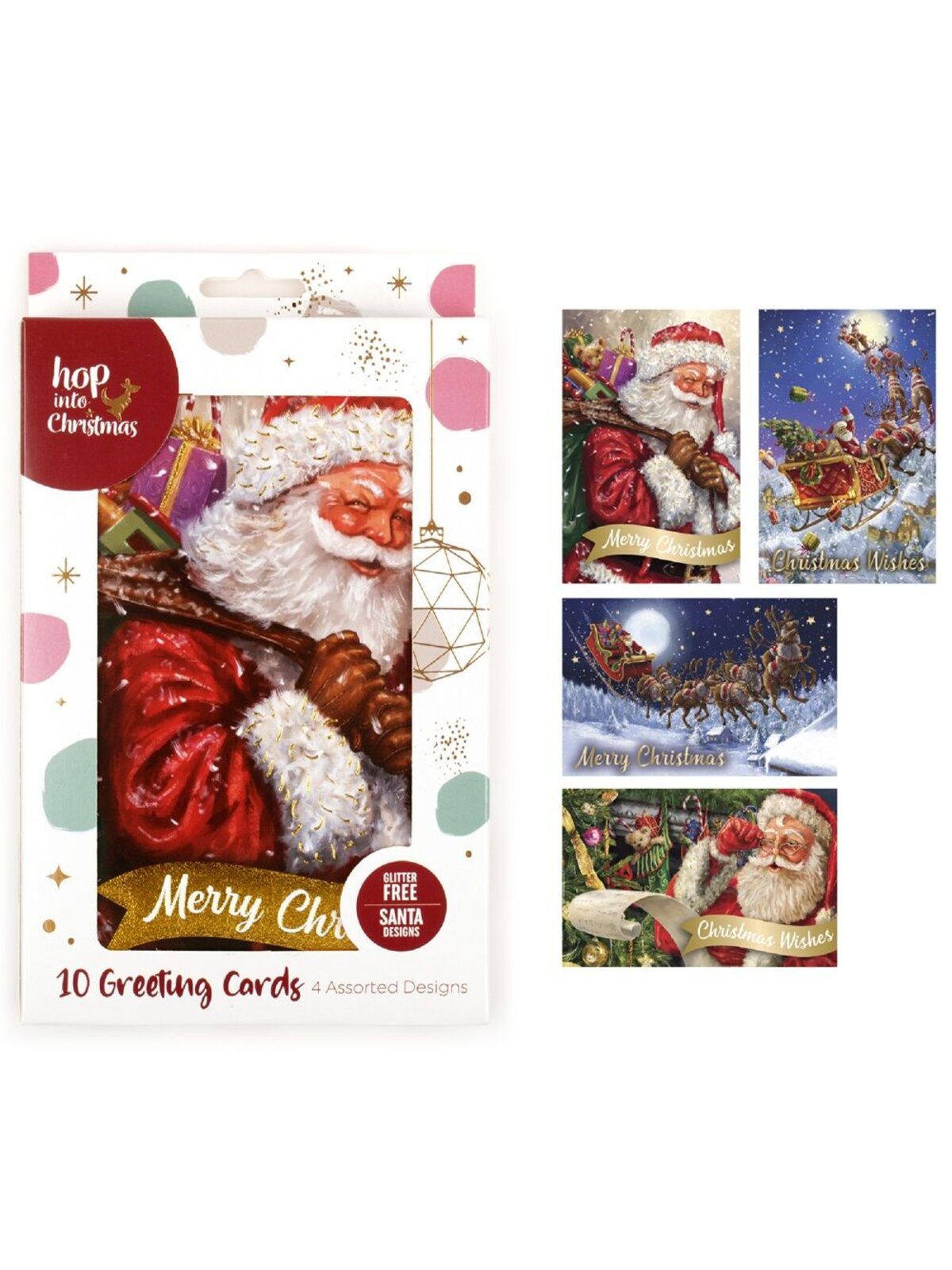 10x Santa Claus Christmas Greeting Cards With Metallic Highlights Pack | 17cm — image 5