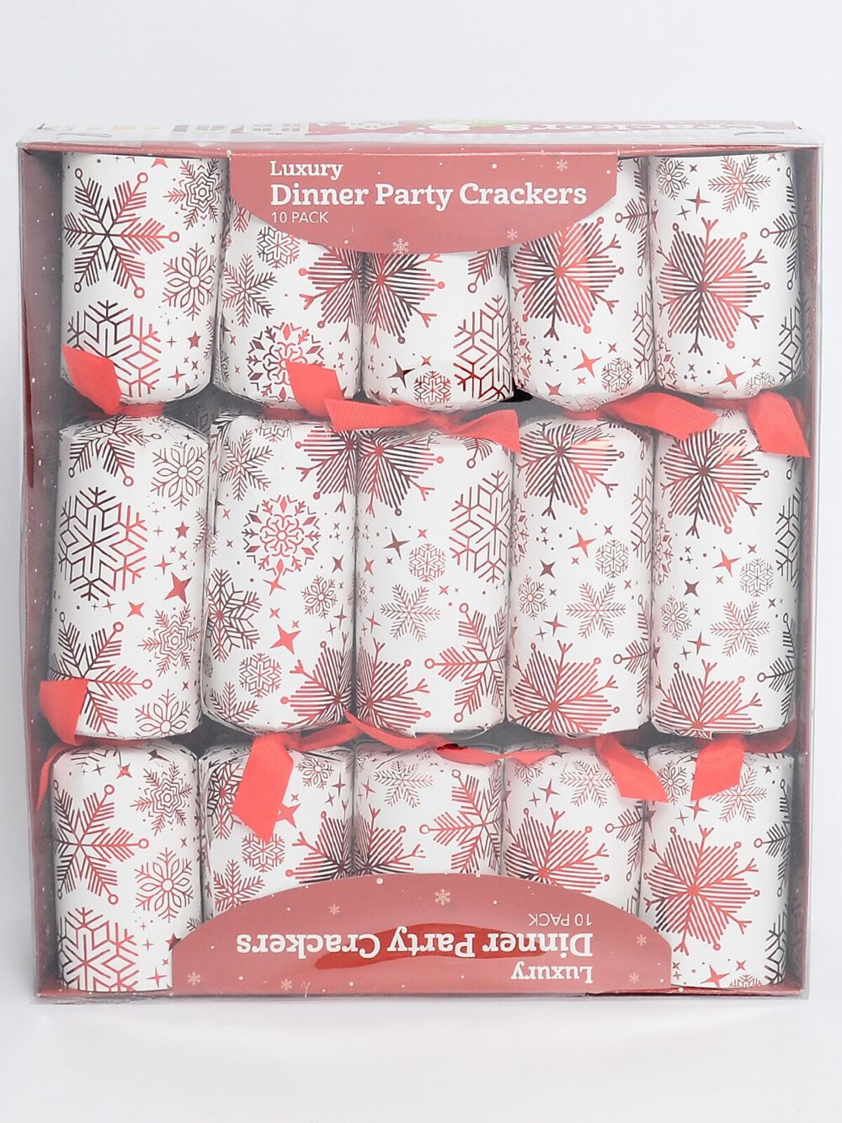 10x Red Snowflakes On White Christmas Bon Bons (Crackers) | 36cm — image 2