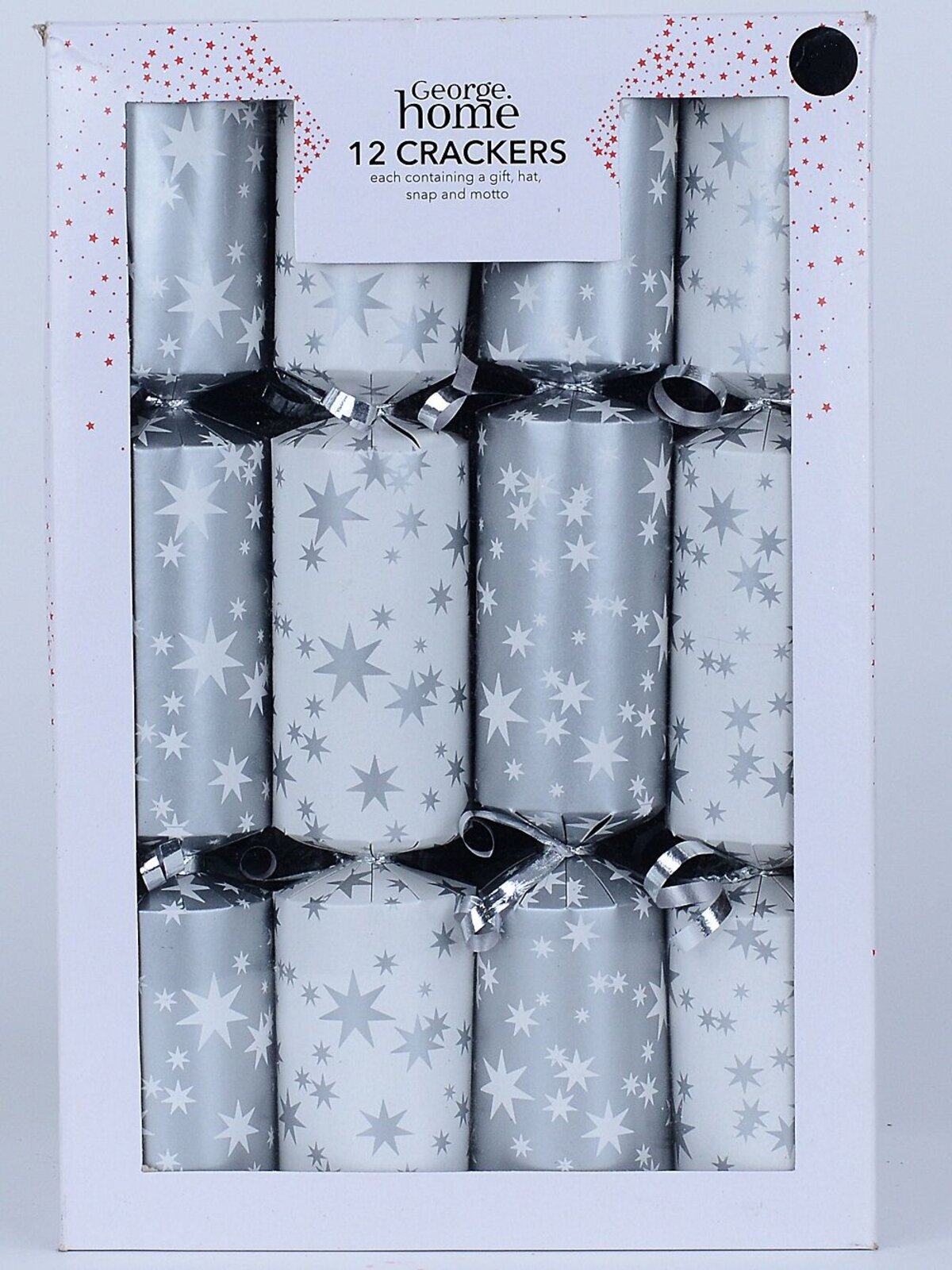 12 x 30cm White & Silver With Silver & White Stars Christmas Cracker Bon Bons — image 2