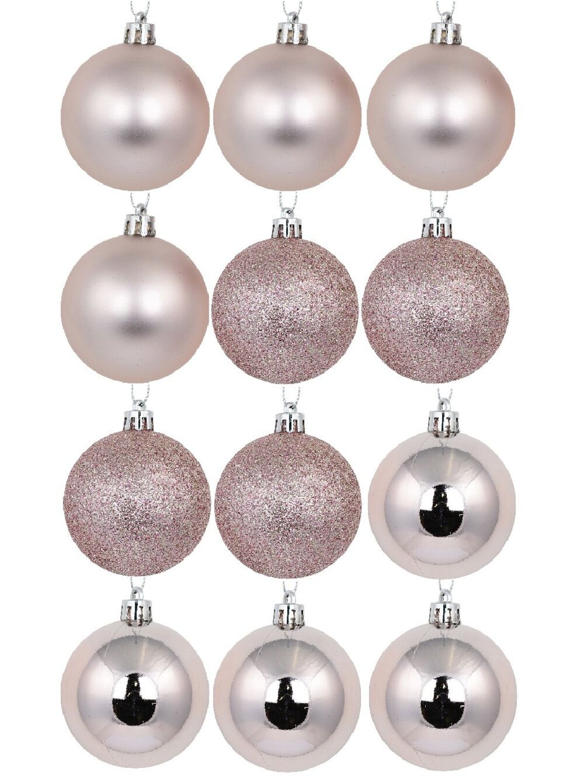 12 x 60mm Pink Glitter, Matte & Metallic Christmas Baubles — image 2