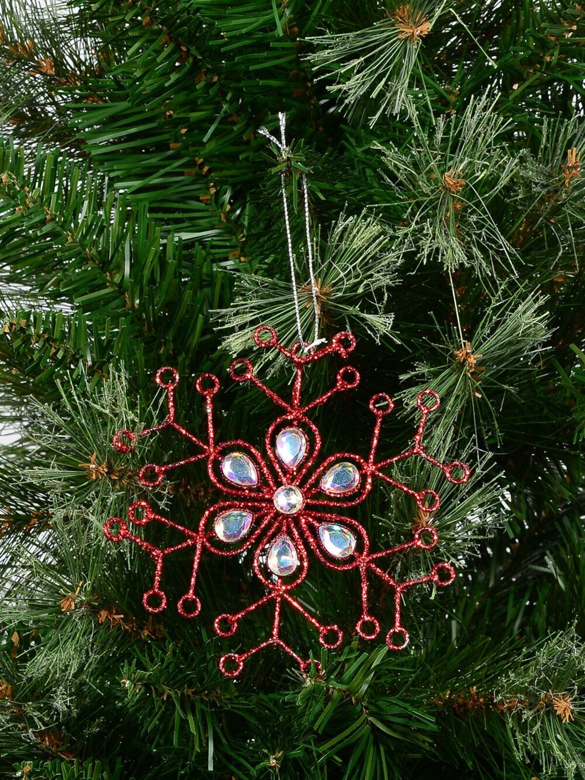 12cm Red Snowflake & Encrusted Diamante Christmas Tree Hanging Decoration — image 3