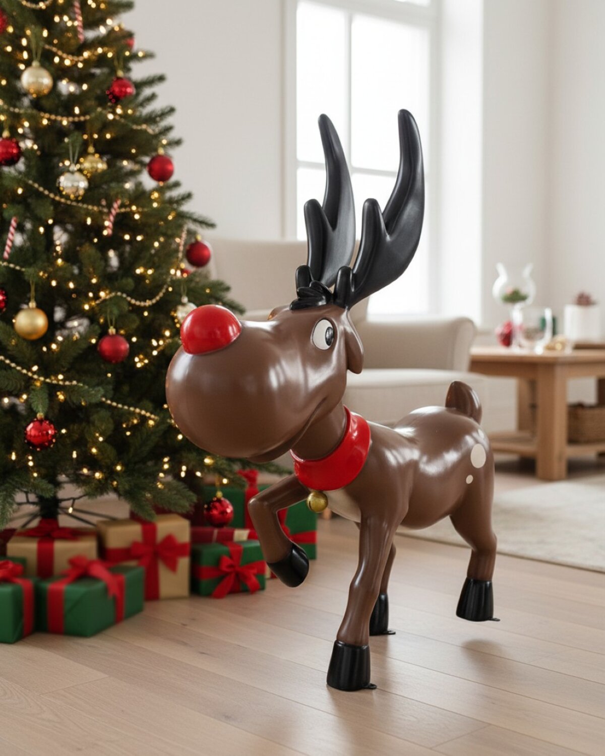 1.2m Cartoon Caricature Red Nose Reindeer Life Size Resin Christmas Ornament — image 2