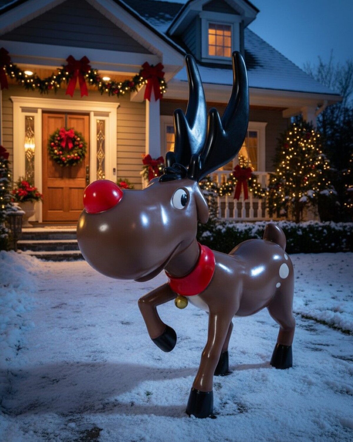 1.2m Cartoon Caricature Red Nose Reindeer Life Size Resin Christmas Ornament — image 4
