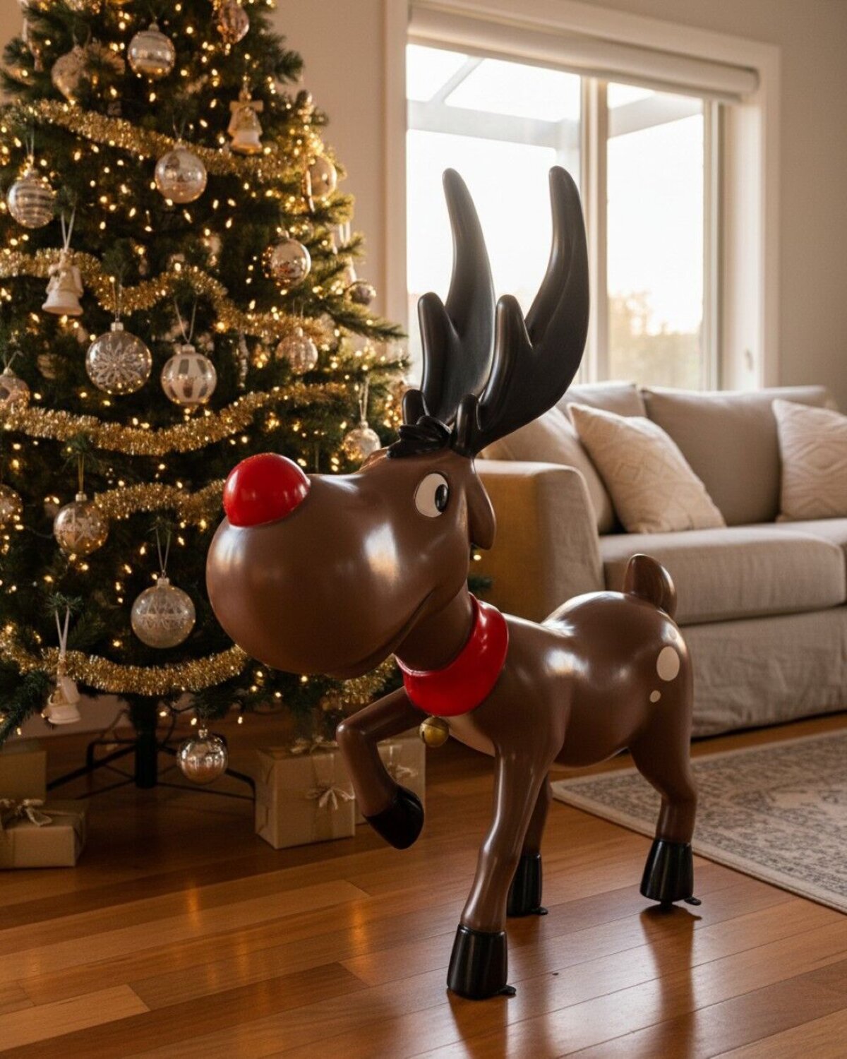 1.2m Cartoon Caricature Red Nose Reindeer Life Size Resin Christmas Ornament — image 5