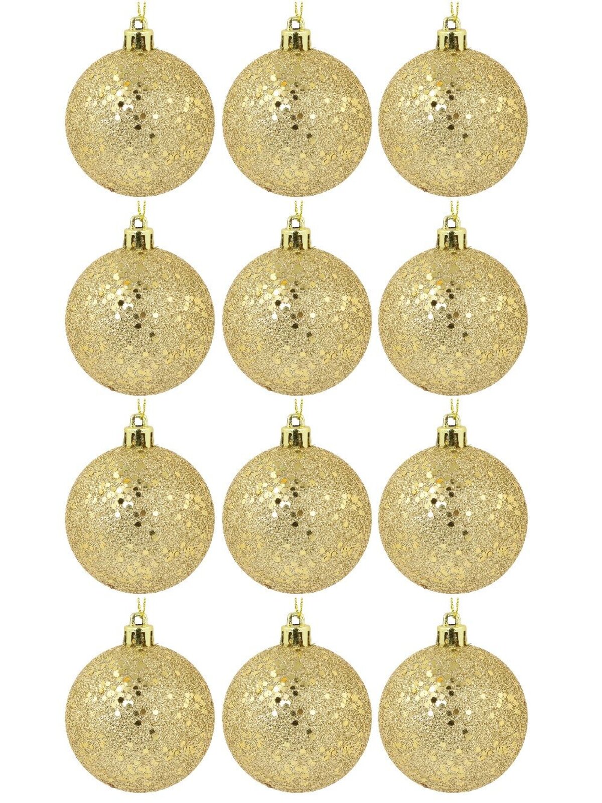12x Lustrous Gold Essential Sequin & Glitter Baubles | 60mm — image 3