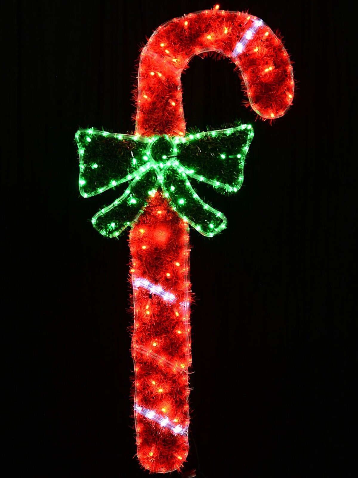 1.3m Tinsel Candy Cane & Bow With Red, Green & Cool White LED  Light Display — image 3