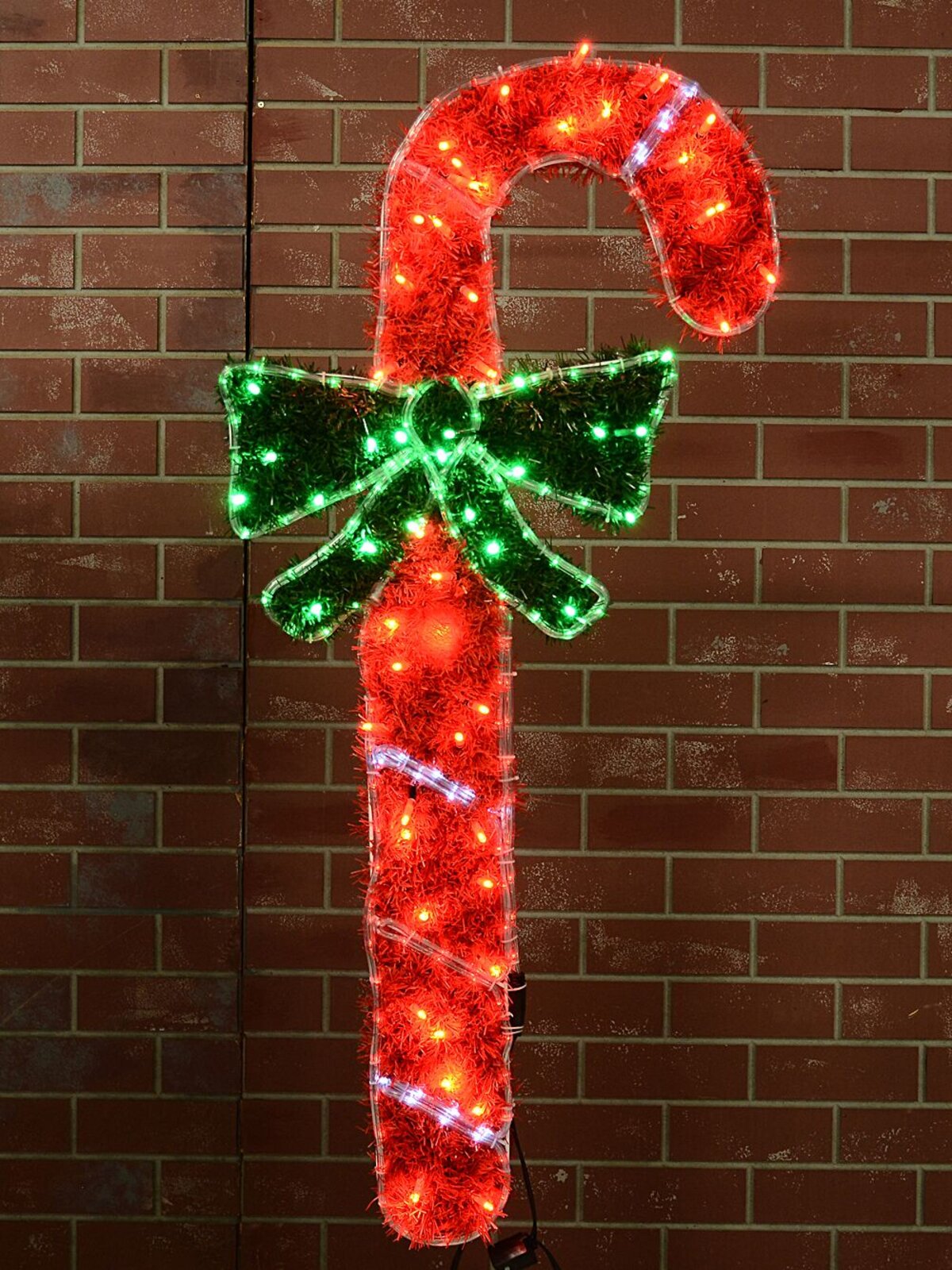 1.3m Tinsel Candy Cane & Bow With Red, Green & Cool White LED  Light Display — image 2