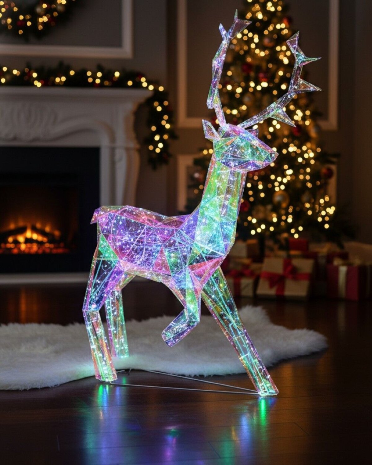 1.4m Outdoor 3D Iridescent & Holographic Standing Reindeer LED Light Display — image 4