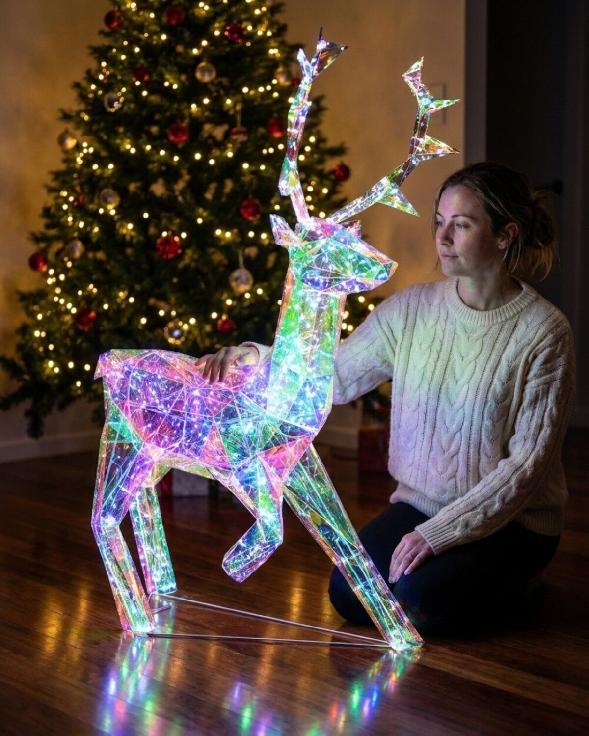 1.4m Outdoor 3D Iridescent & Holographic Standing Reindeer LED Light Display — image 2