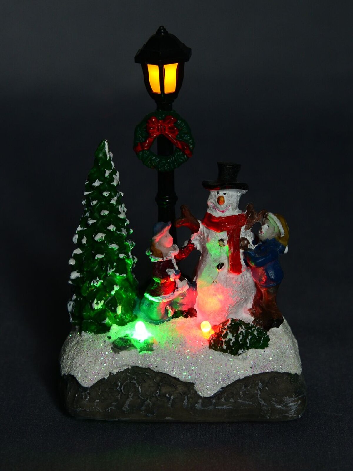 Illuminated Snowman With Children Street Scene With Led Lights - 13cm
