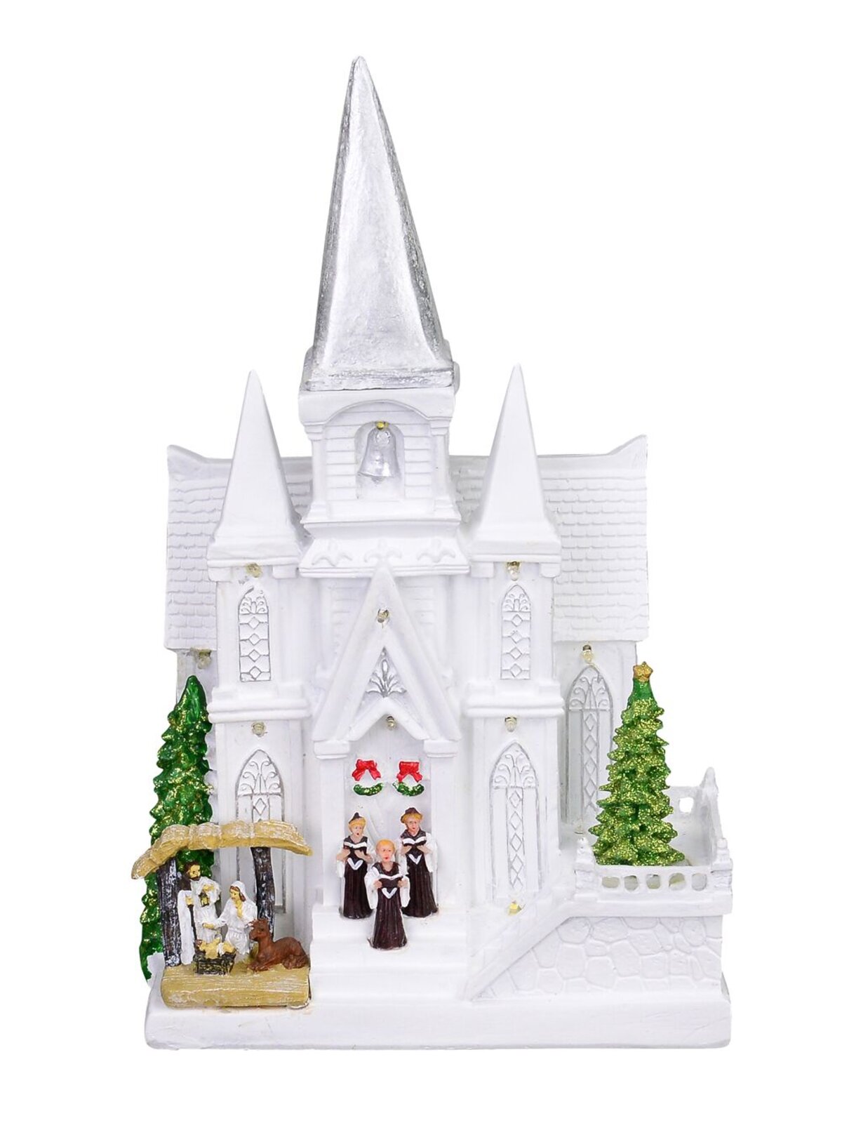 Ski Mountain Village Scene with LED Lights & Moving Figures - 30cm