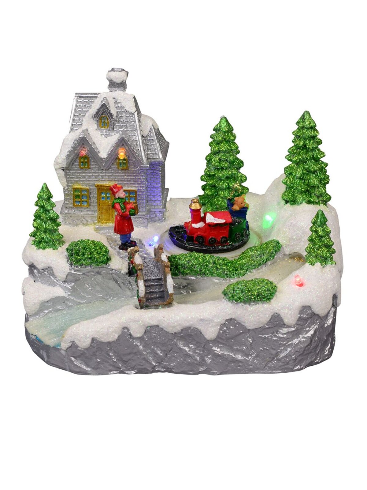 15cm Home By The River & Train Christmas Scene With LED & Fibre Lights — image 2