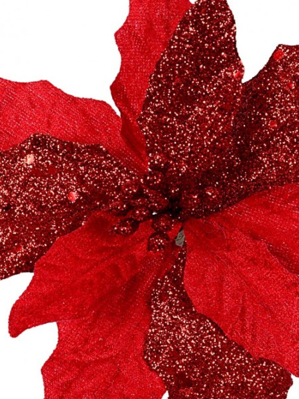 Red Fabric & Glitter Bracts Poinsettia Christmas Tree Stem Pick | 15cm — image 4