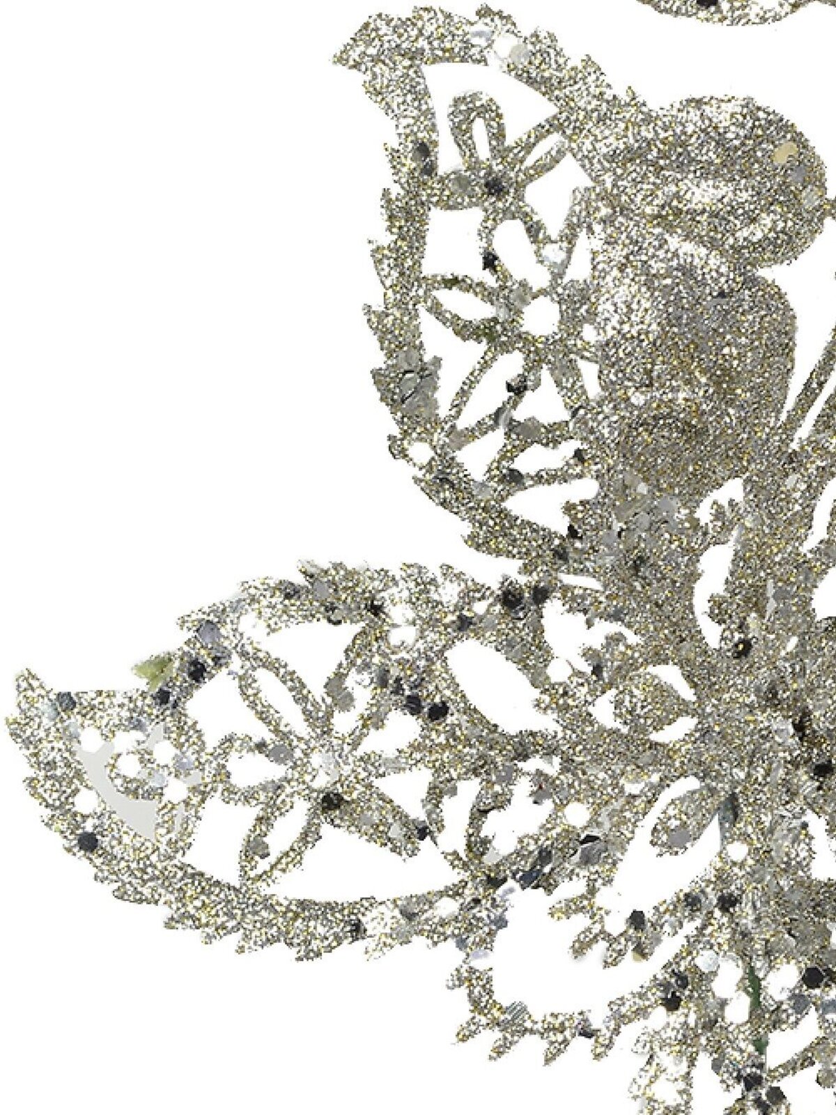 15cm Silver Filigree Poinsettia Flower Christmas Tree Stem Pick