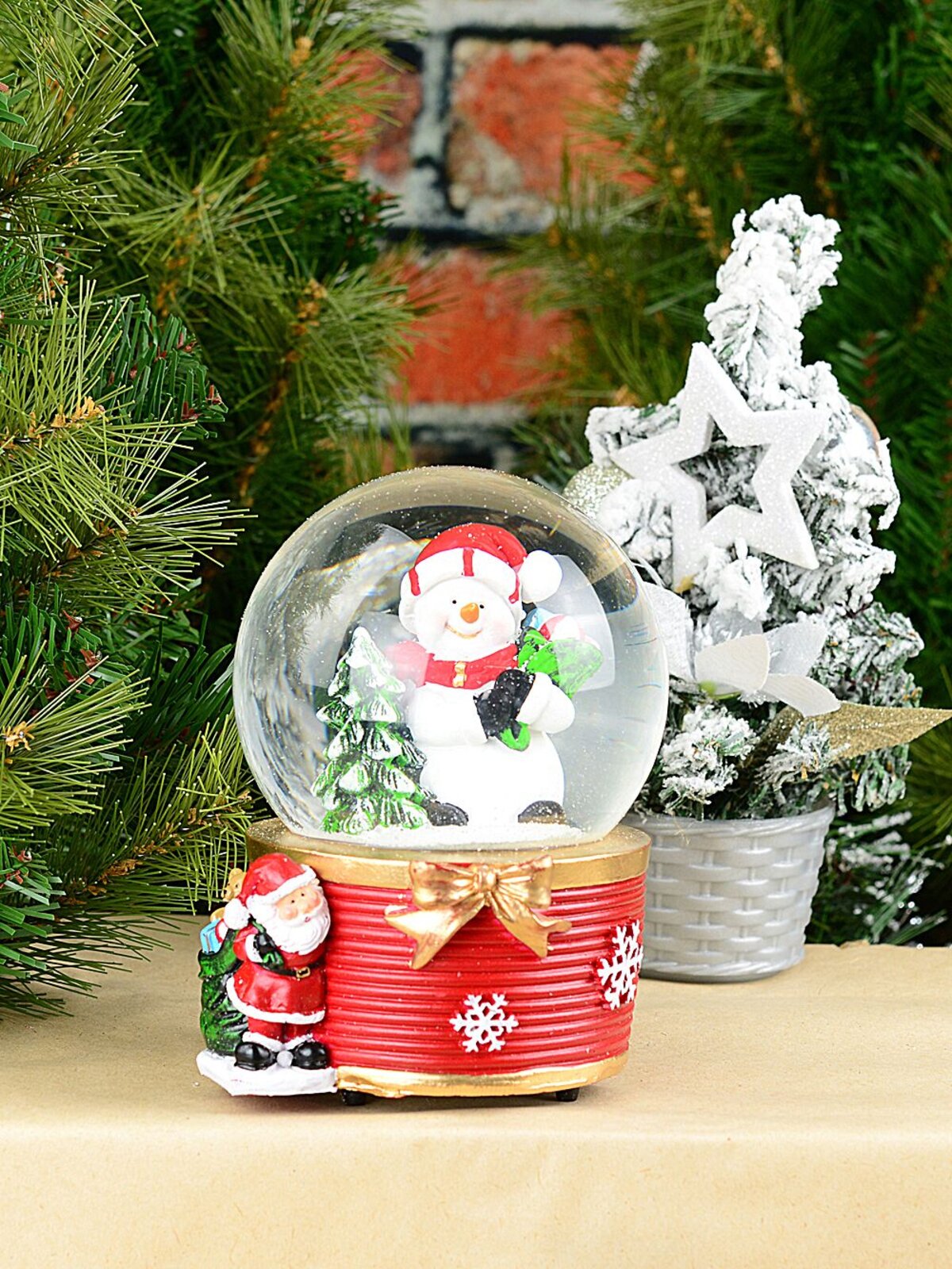 15cm Snowman, Santa Sack & Tree Scene Wind Up Music Waterball Snow Globe — image 2
