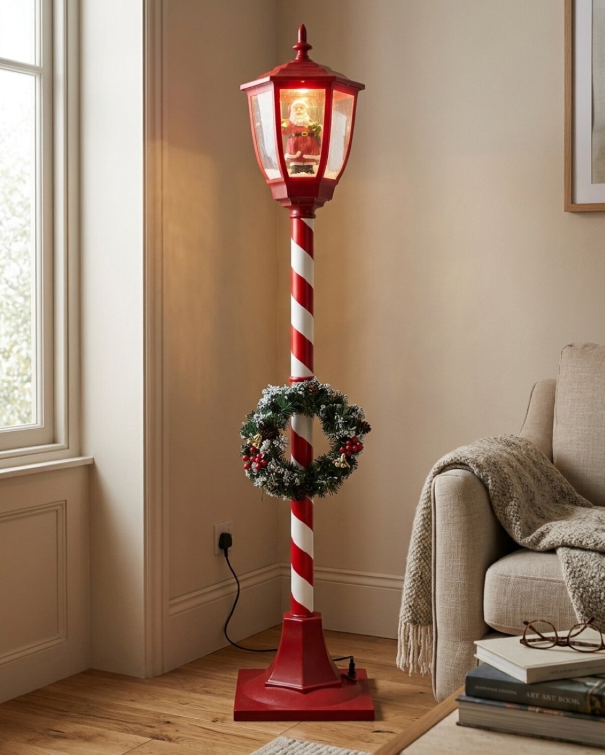 Animated Santa Snow Globe & Wreath Indoor Musical Lamp Post | 1.5m — image 2