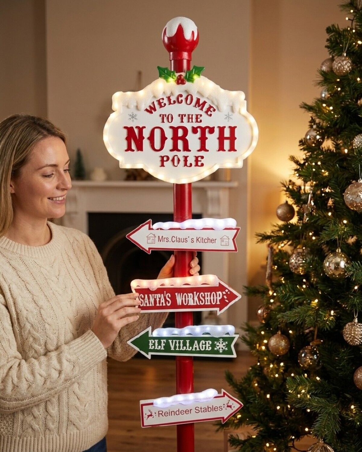 Welcome To The North Pole Indoor Christmas Directional LED Signpost | 1.5m — image 3