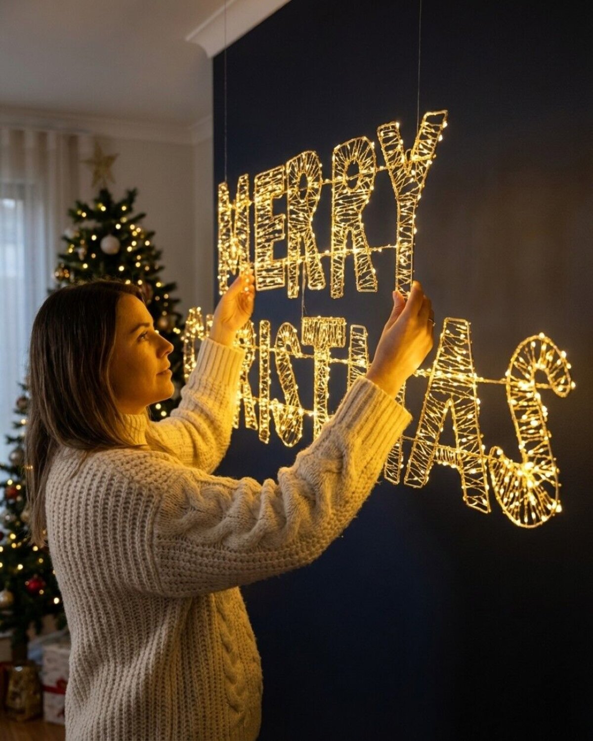 1.6m Vibrant Merry Christmas Outdoor LED Warm White String Light Display — image 3