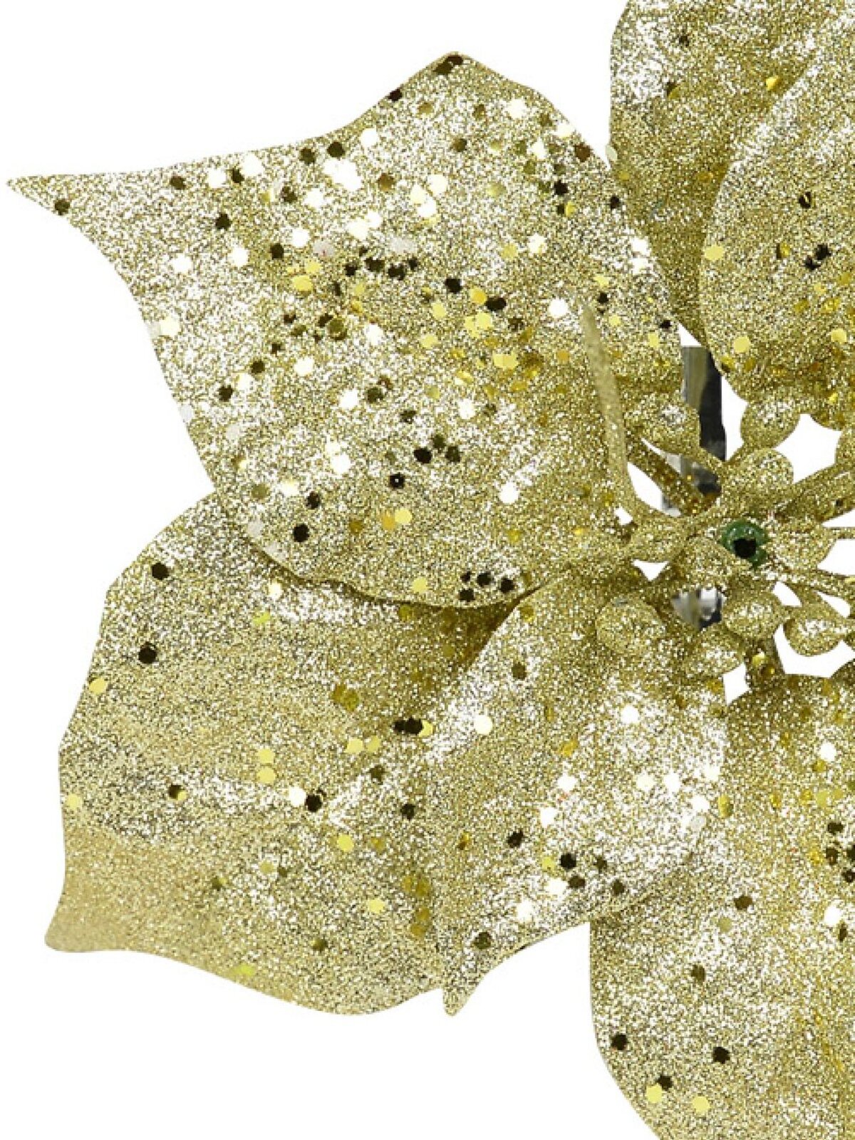 Champagne Gold Glitter Poinsettia Christmas Tree Stem Pick | 17cm — image 4