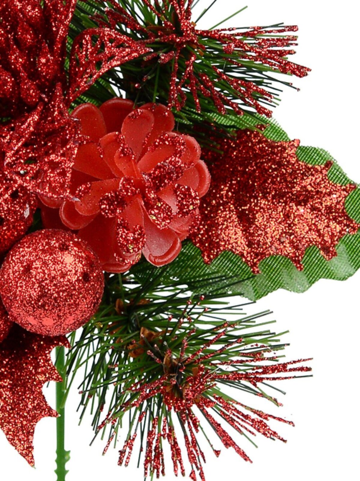 Red Glitter Berries, Pinecone, Flower & Foliage Christmas Tree Stem Pick | 17cm — image 3