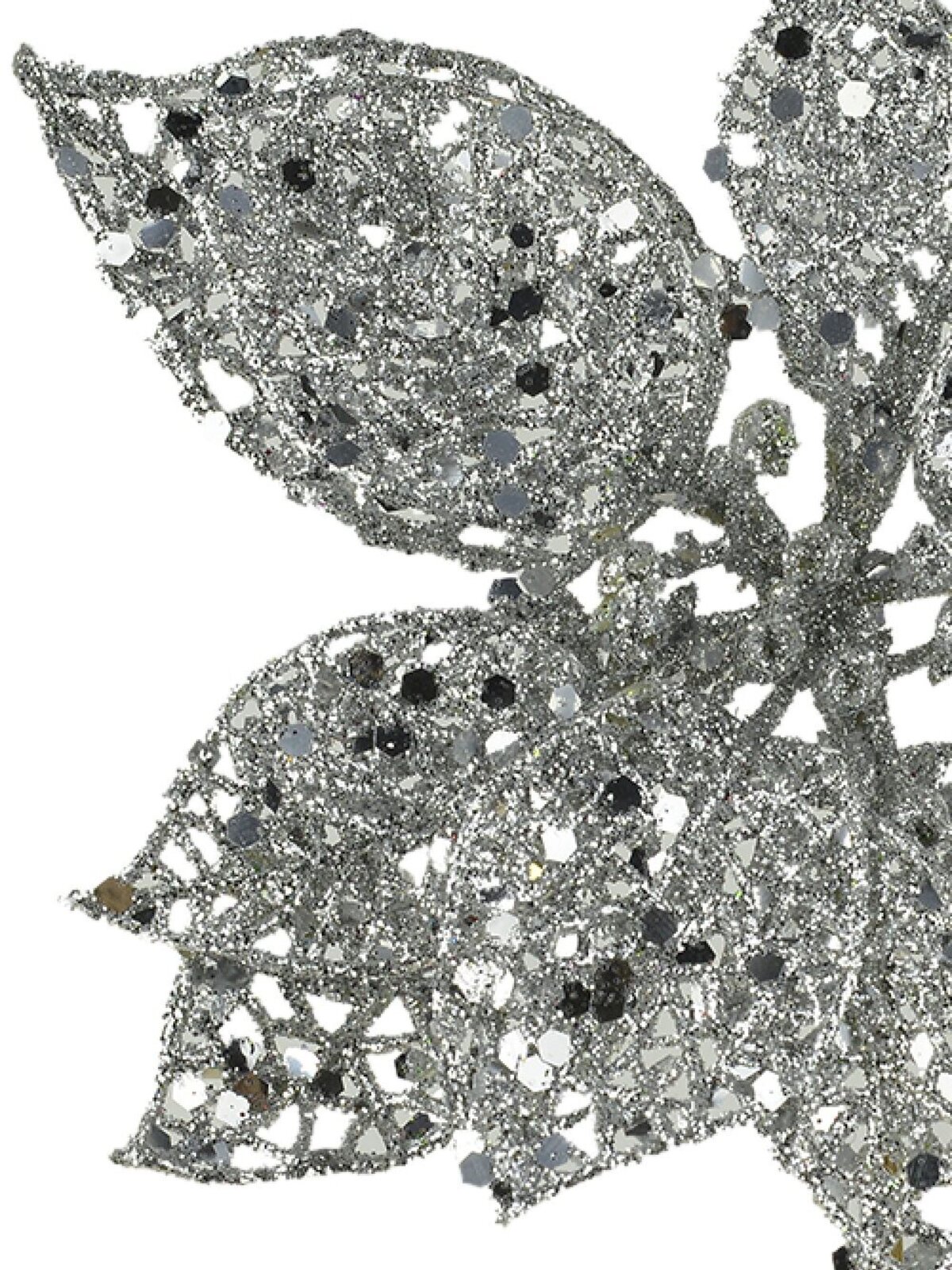 Silver Perforated Petal Poinsettia Christmas Tree Stem Pick | 17cm — image 4