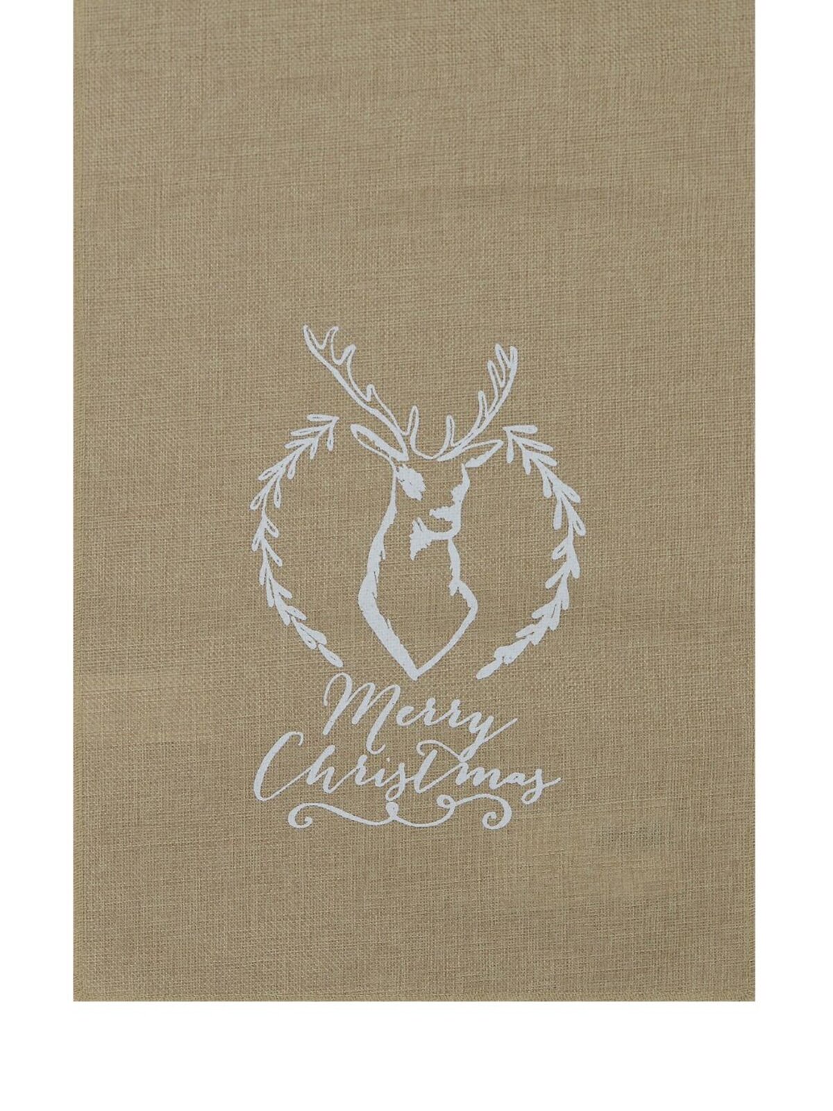 Rustic Poly Jute Merry Christmas Table Runner | 1.7m White Reindeer Print — image 3