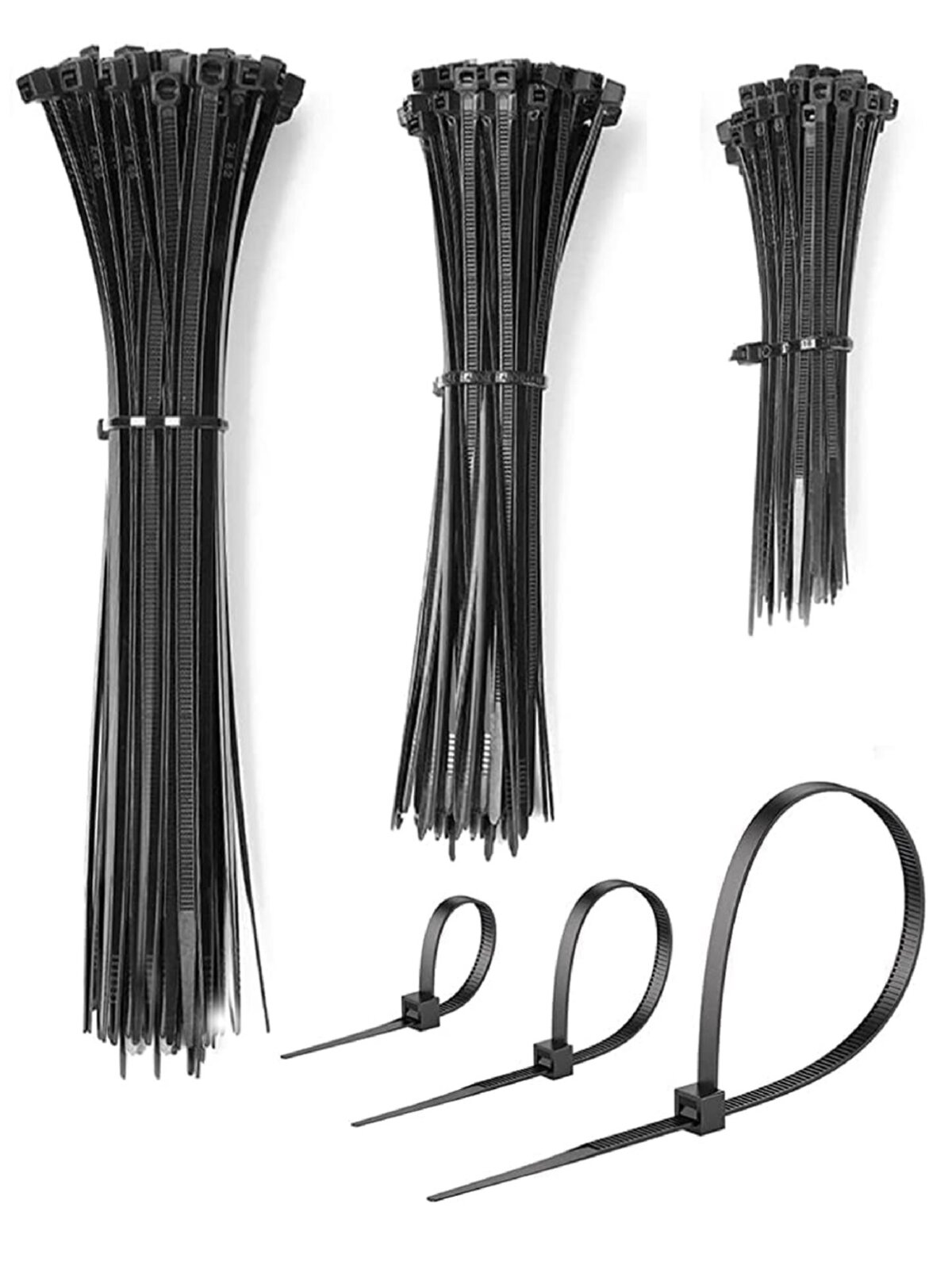 180x Black Nylon Cable Zip Ties | 10cm, 15cm & 20cm Self-Locking — image 3