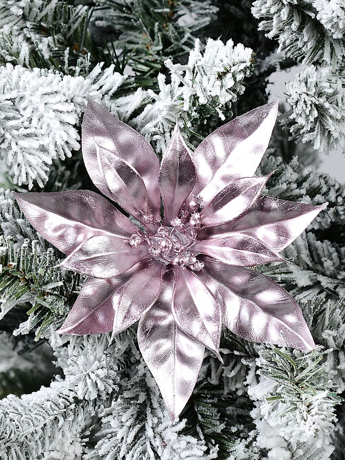 Matte Pink Moulded PVC Poinsettia Christmas Tree Clip Pick | 18cm — image 2